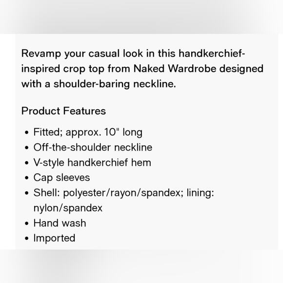 Naked Wardrobe NEW Get Off My Shoulders Textured Handkerchief Stretch Crop Top L - Picture 7 of 7